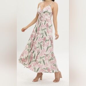 Boho Floral Print Maxi Dress By OSTOO Sleeveless Empire Waist XL NWT